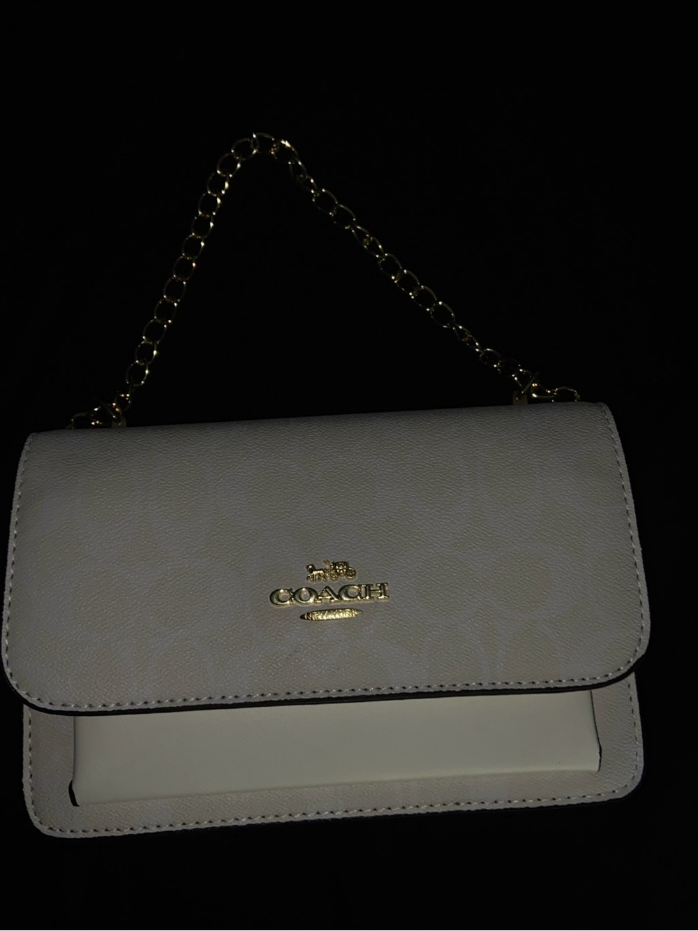 Coach Cream Crossbody Bag with Gold Chain